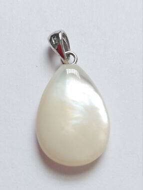 Mother of Pearl Sterling Silver Charm Pendant Necklace Gemstone White